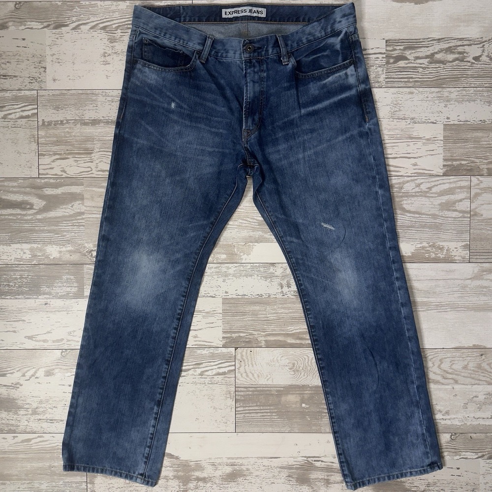 Express Rocco Jeans Mens 36x32 Blue Slim Fit Straight Leg 100% Cotton Denim